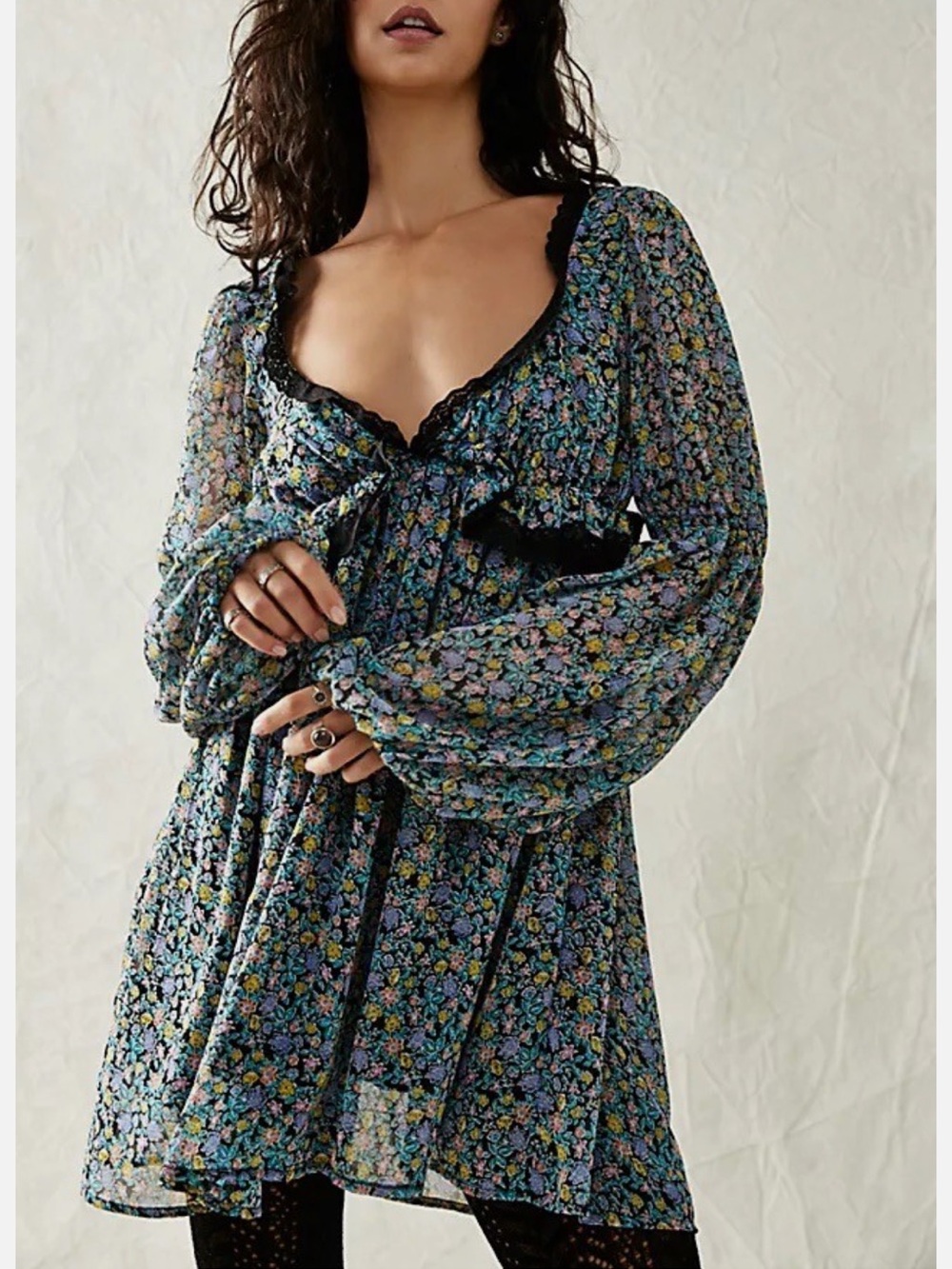 Floral Tie-Front Mini Dress in Blue